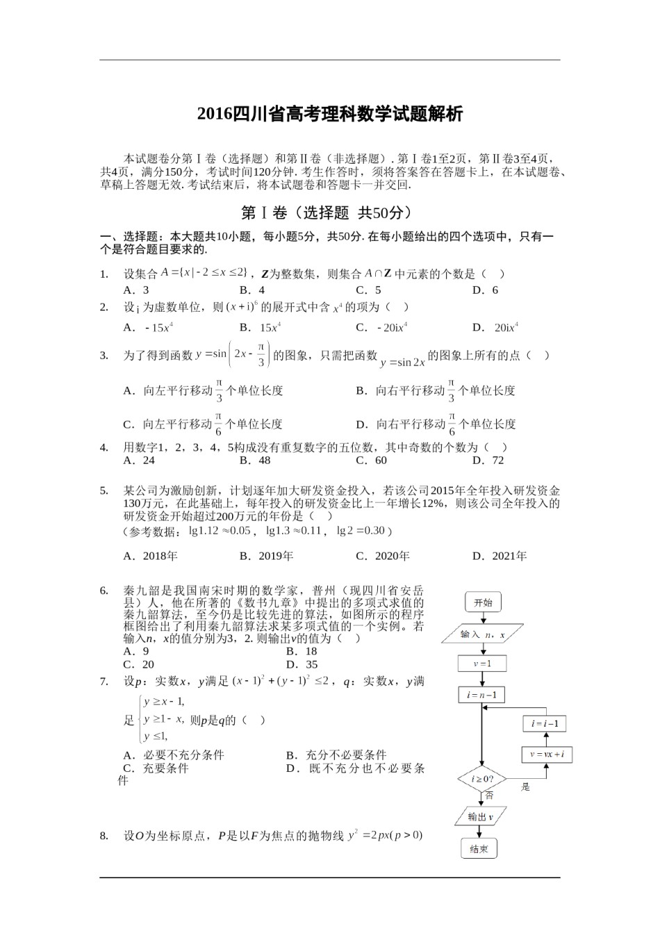 2016四川高考数学(理科)试题及参考答案.doc_第1页