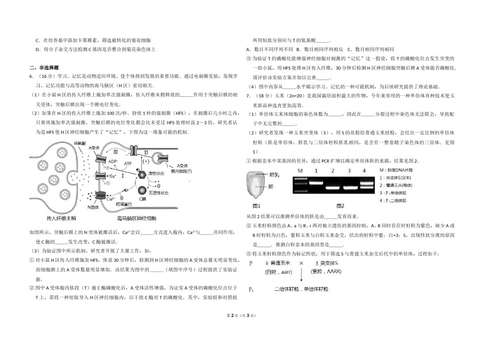 2017年北京市高考生物试卷（原卷版）.doc_第2页