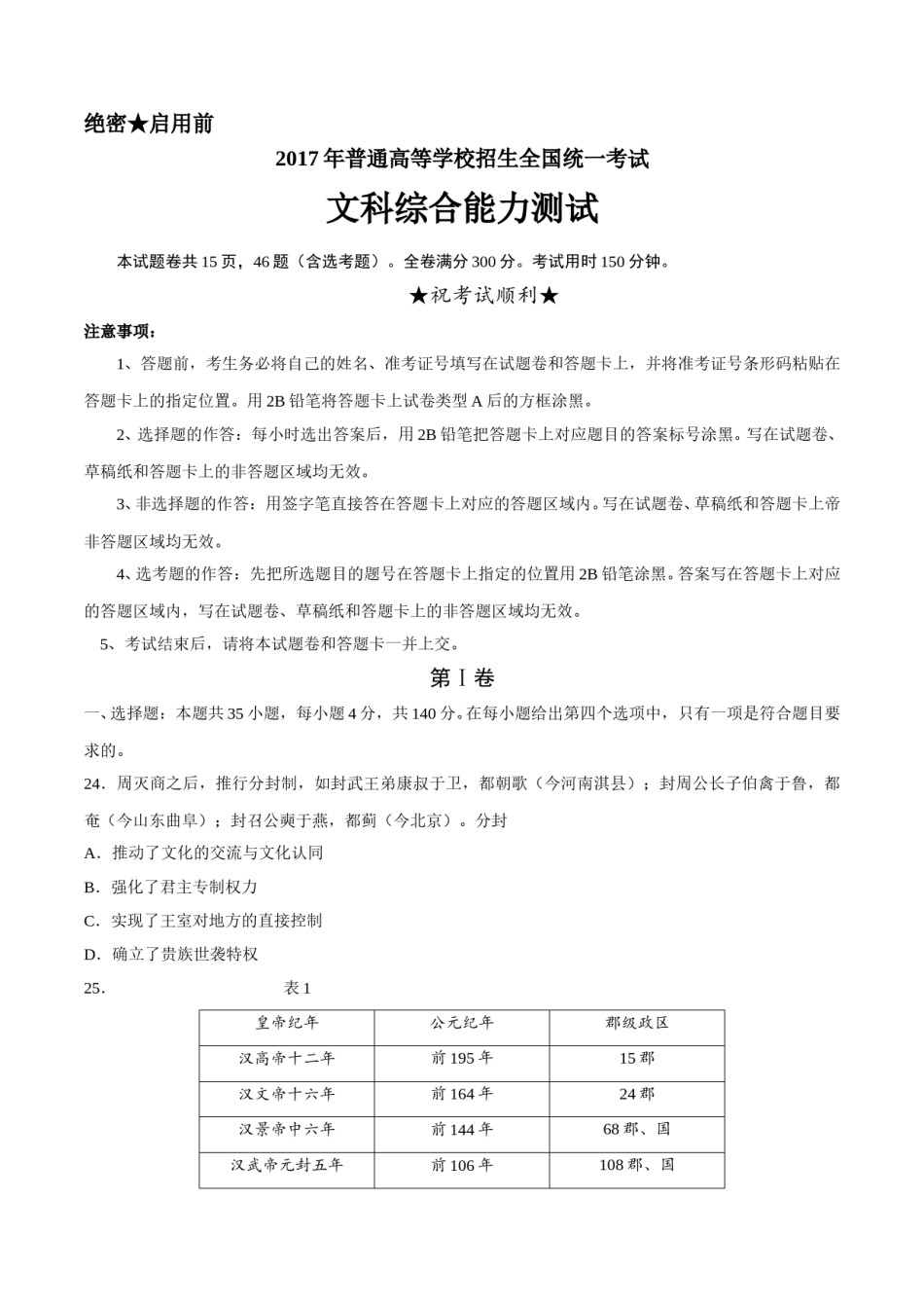 2017年高考文综全国一卷历史真题含答案.doc_第1页