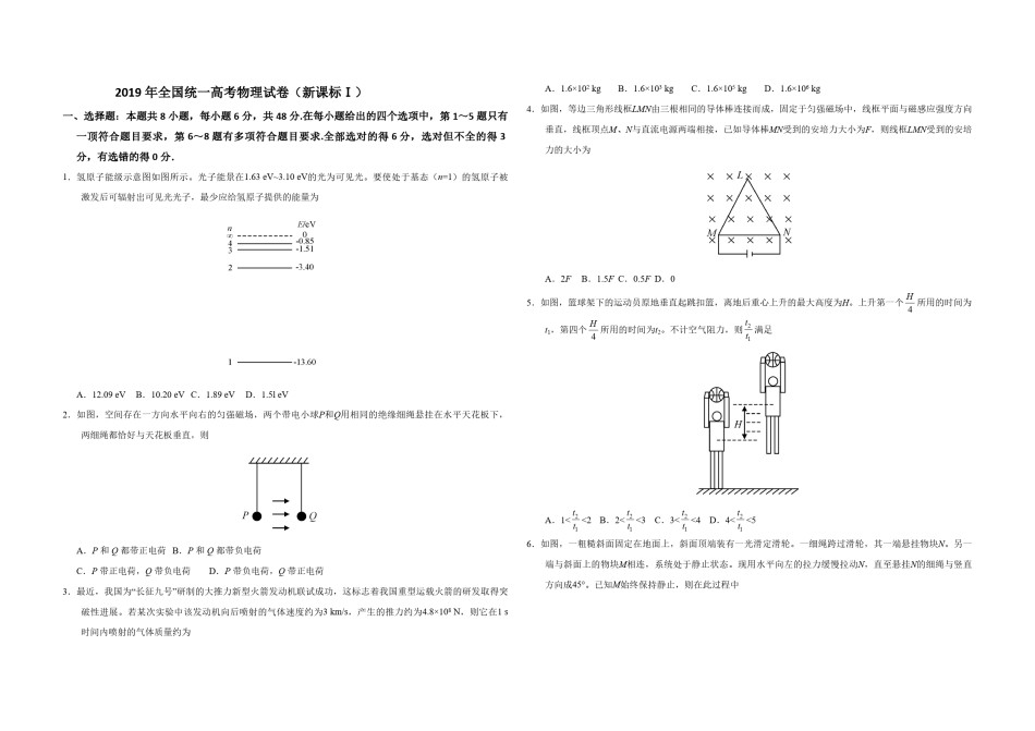 2019年高考真题 物理（山东卷)（原卷版）.pdf_第1页