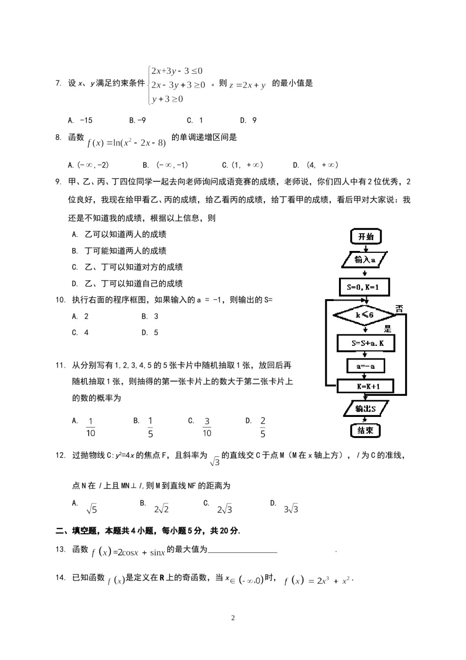 2017年海南省高考文科数学试题及答案.doc_第2页