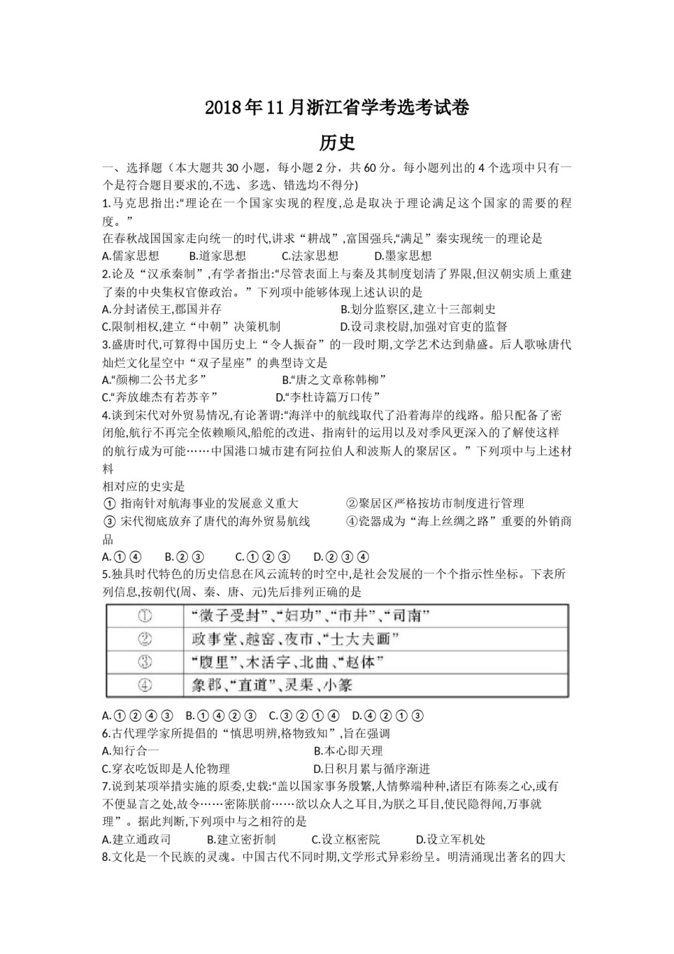 2018年浙江省高考历史【11月】（含解析版）.docx_第1页