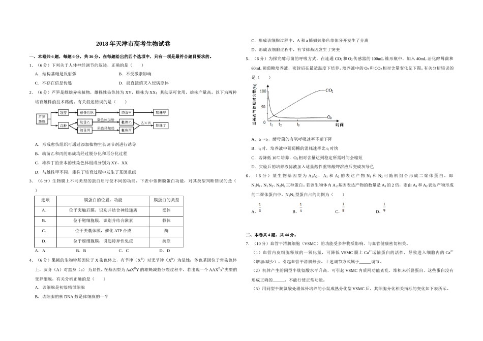 2018年天津市高考生物试卷   .doc_第1页