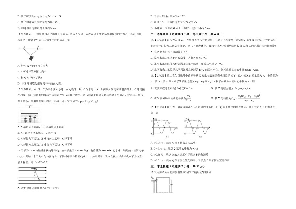 2019年浙江省高考物理【4月】（原卷版）.pdf_第2页