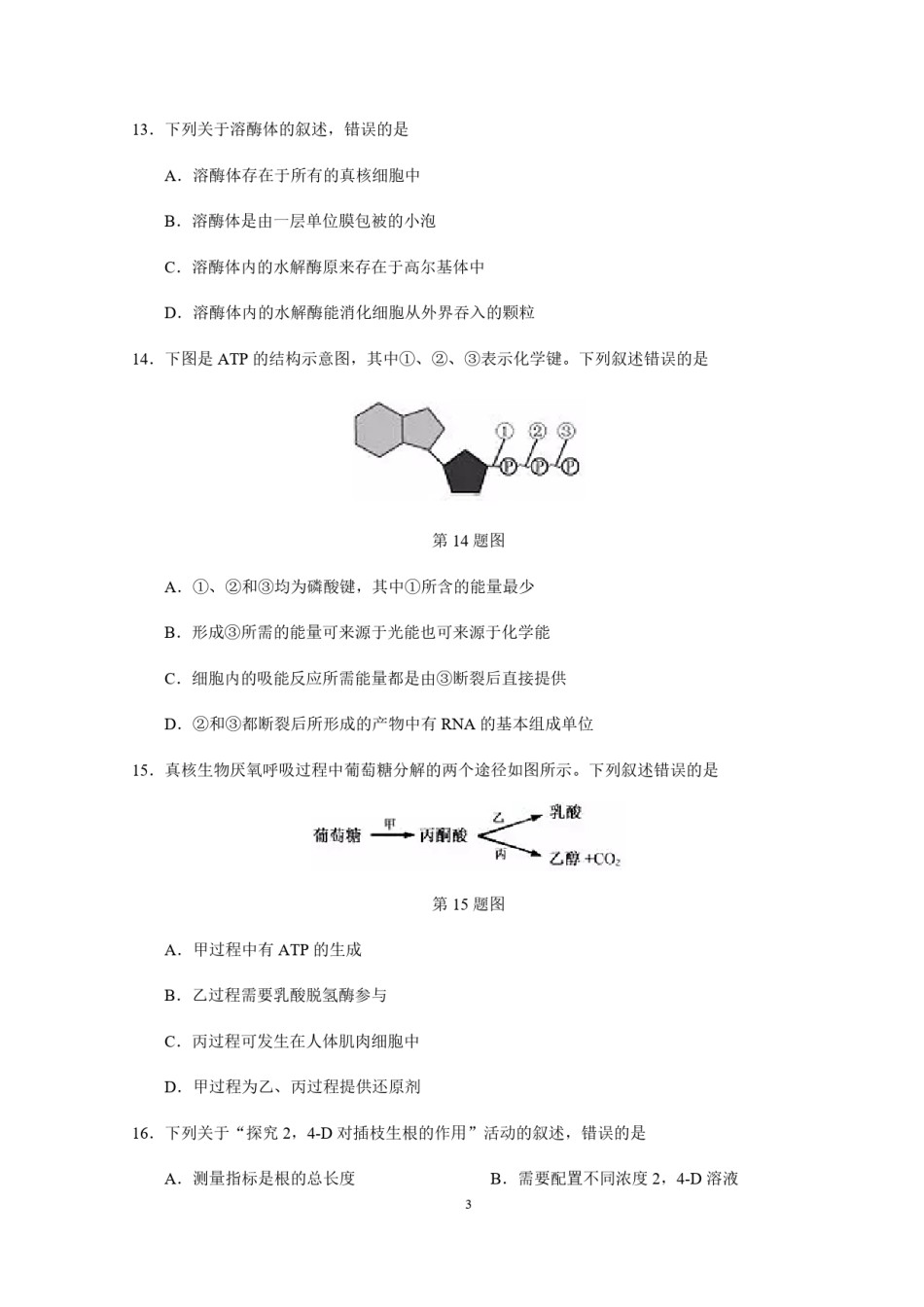 2019年浙江省高考生物【1月】（含解析版）.pdf_第3页