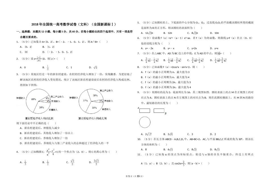2018年全国统一高考数学试卷（文科）（新课标ⅰ）（含解析版）.doc_第1页