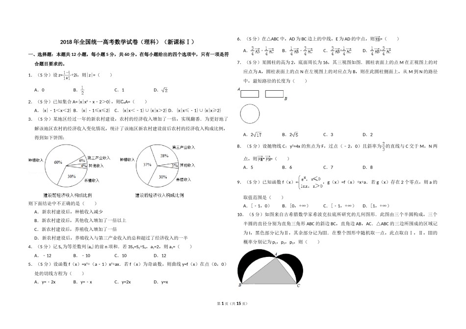 2018年全国统一高考数学试卷（理科）（新课标ⅰ）（含解析版）.doc_第1页