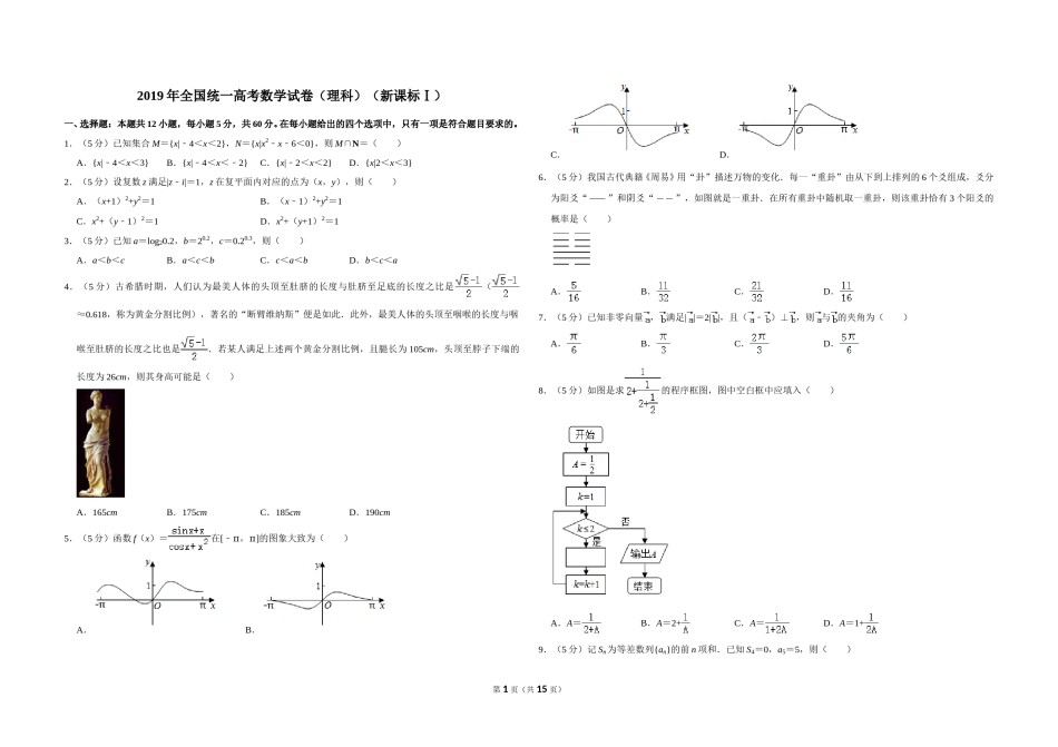 2019年全国统一高考数学试卷（理科）（新课标ⅰ）（含解析版）.doc_第1页