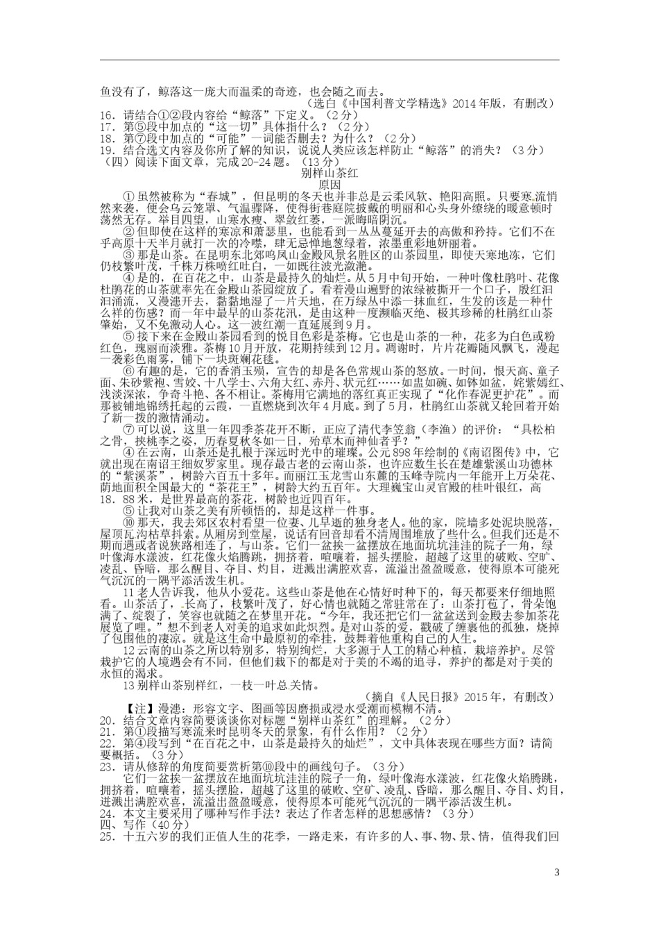 云南省2015年中考语文真题试题（含扫描答案）.doc_第3页