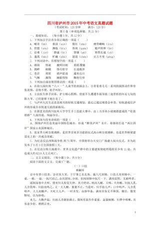 四川省泸州市2015年中考语文真题试题（含答案）.doc