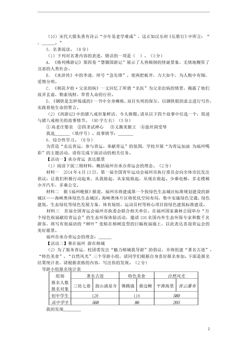 福建省福州市2015年中考语文真题试题（含答案）.doc_第2页