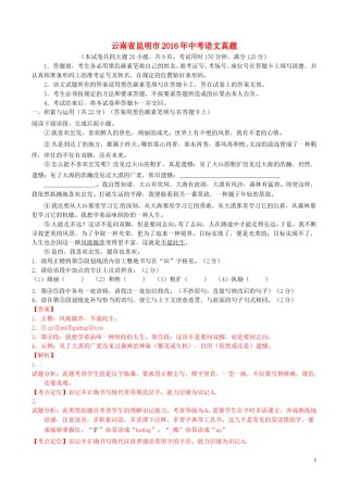云南省昆明市2016年中考语文真题（含解析）.doc