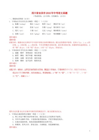 四川省宜宾市2016年中考语文真题（含解析）.doc