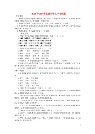 山东省临沂市2016年中考语文真题试题（含答案）.doc