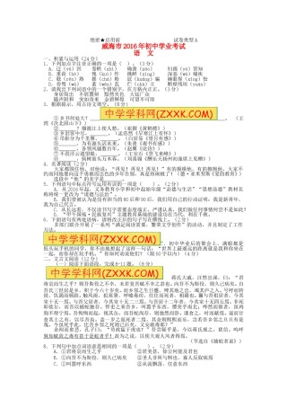 山东省威海市2016年中考语文真题试题（含答案）.doc