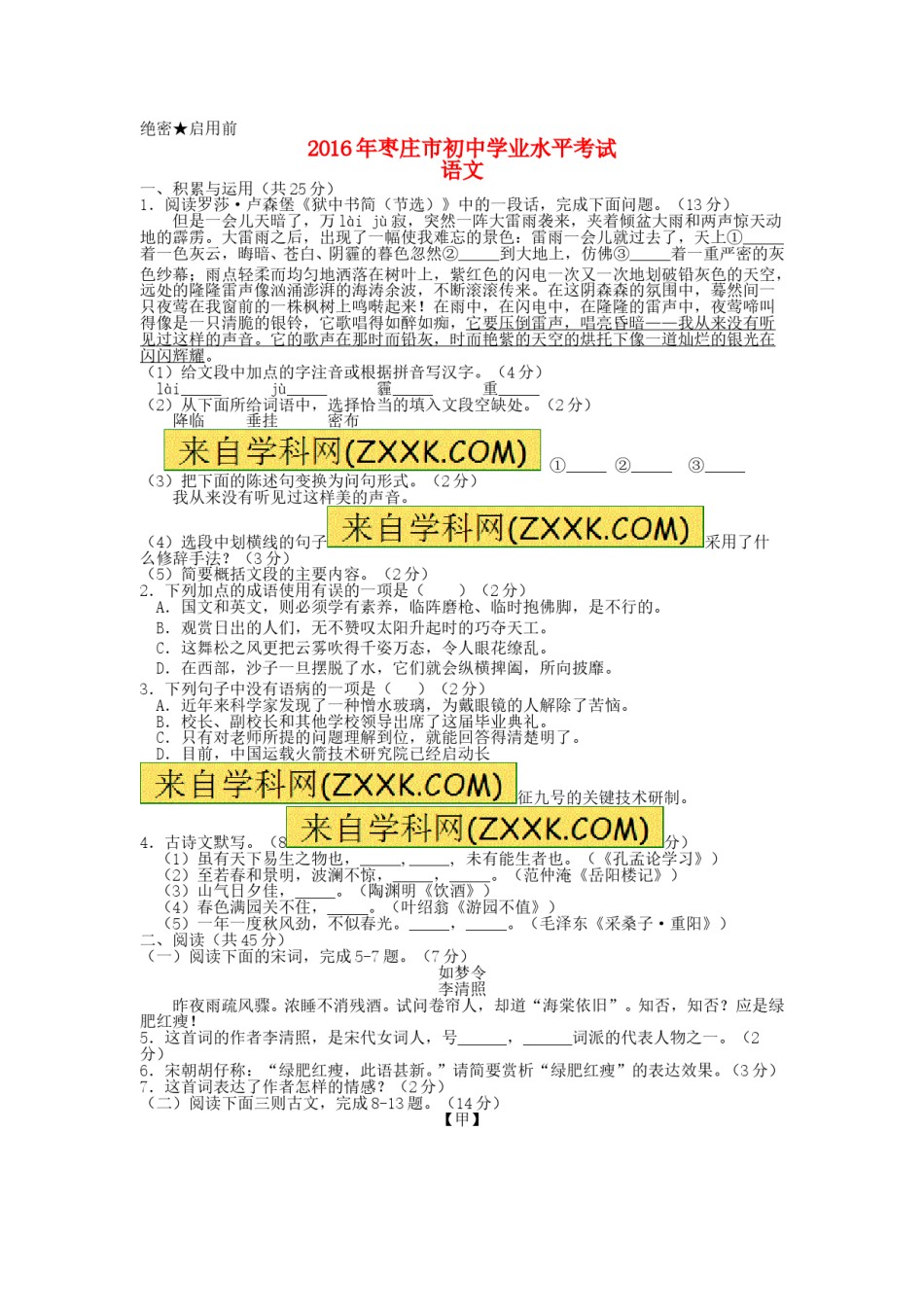 山东省枣庄市2016年中考语文真题试题（含答案）.doc_第1页