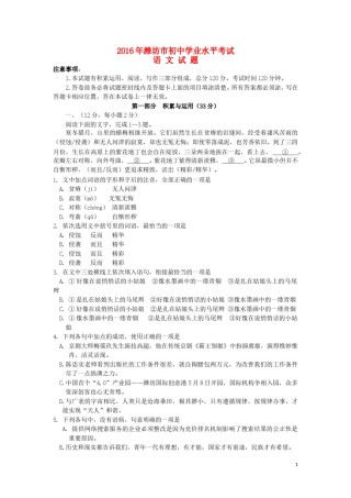 山东省潍坊市2016年中考语文真题试题（含答案）.doc
