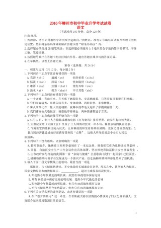 广西柳州市2016年中考语文真题试题（含答案）.doc