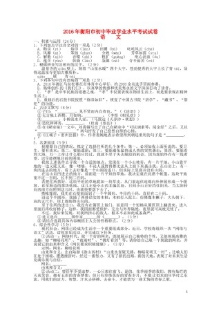 湖南省衡阳市2016年中考语文真题试题（含答案）.doc