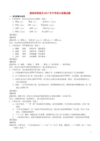 湖南省娄底市2017年中考语文真题试题（含解析）.doc