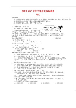 湖南省邵阳市2017年中考语文真题试题（含答案）.doc