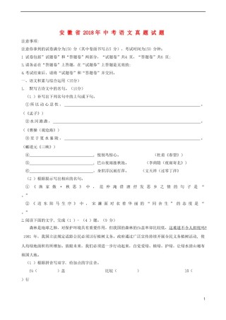 安徽省2018年中考语文真题试题（含答案）.doc