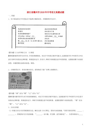浙江省衢州市2018年中考语文真题试题（含解析）.doc