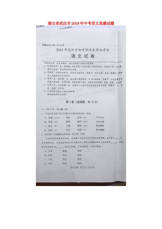湖北省武汉市2018年中考语文真题试题（扫描版，含答案）.doc