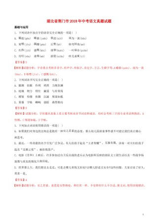 湖北省荆门市2018年中考语文真题试题（含解析）.doc