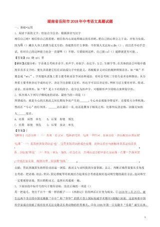 湖南省岳阳市2018年中考语文真题试题（含解析）.doc