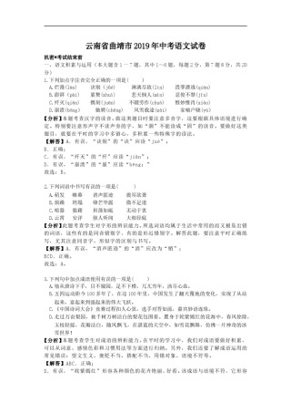 2019年云南省曲靖市中考语文试题（word版，含解析）.doc