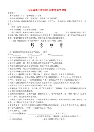 山东省枣庄市2019年中考语文真题试题.doc
