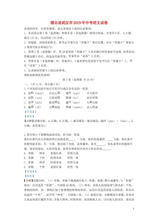湖北省武汉市2019年中考语文真题试题（含解析）.doc