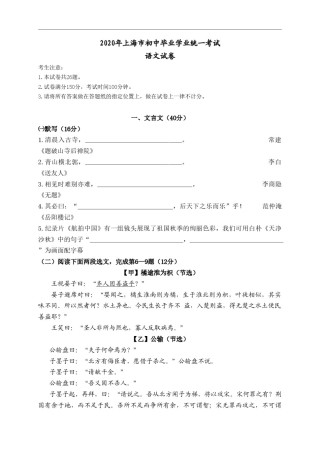 上海市2020年中考语文试题.doc