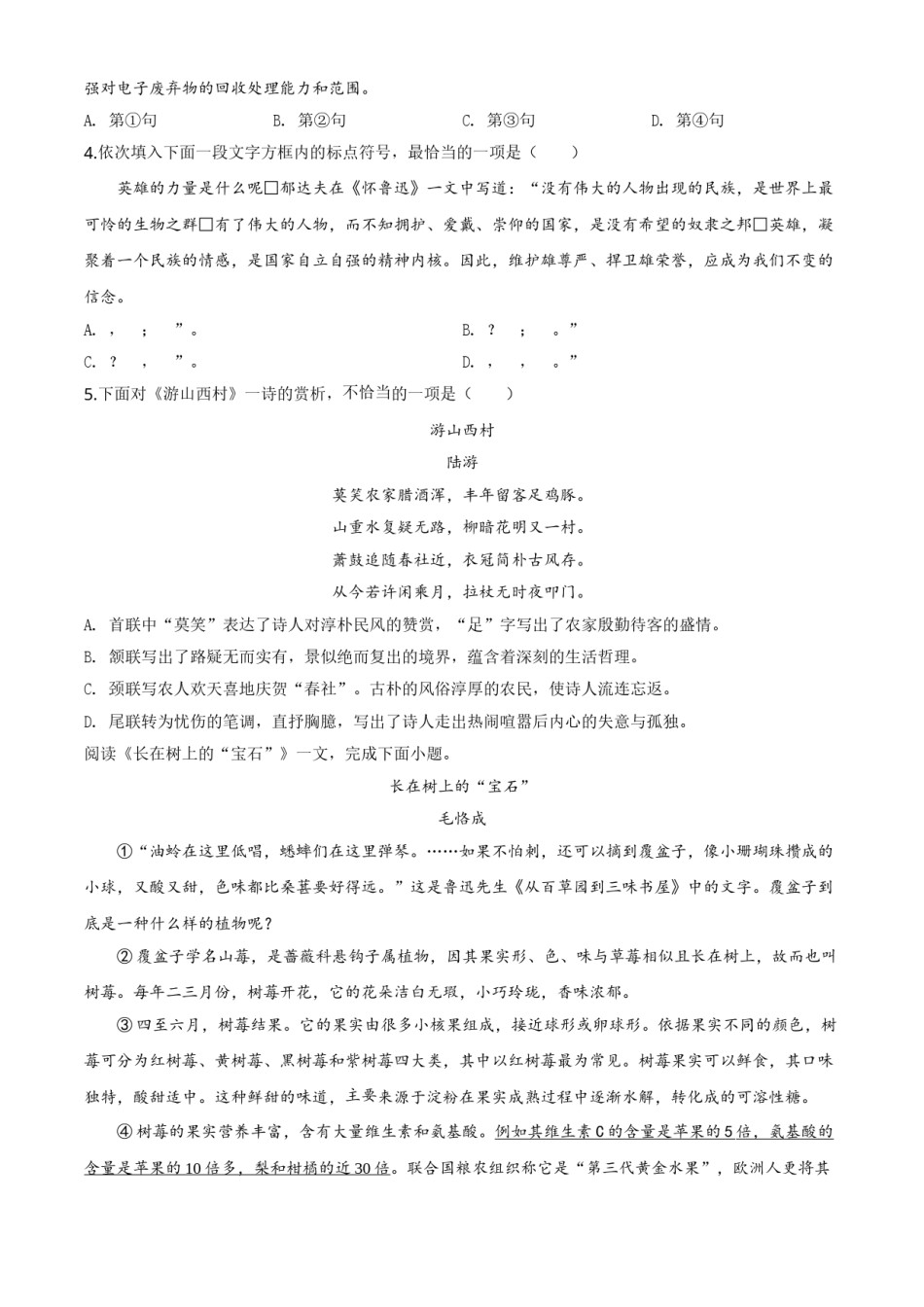 精品解析：天津市2020年中考语文试题（原卷版）.doc_第2页