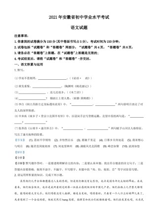 安徽省2021年中考语文试题（解析版）.doc