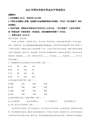 山东省枣庄市2021年中考语文试题（原卷版）.doc