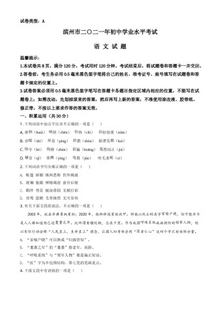 山东省滨州市2021年中考语文试题（原卷版）.doc