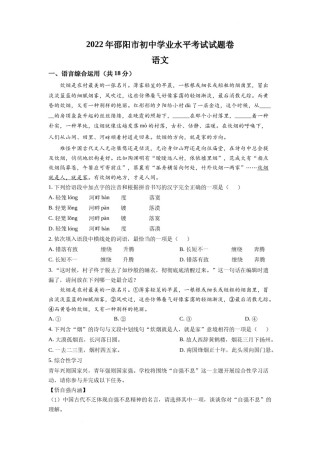 精品解析：2022年湖南省邵阳市中考语文真题（原卷版）.docx