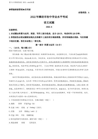 精品解析：2022年山东省潍坊市中考语文真题（解析版）.docx