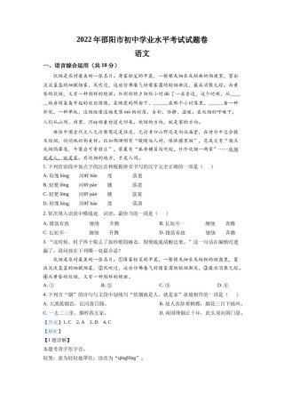 精品解析：2022年湖南省邵阳市中考语文真题（解析版）.docx