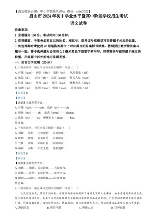 精品解析：2024年四川省眉山市中考语文真题（解析版）.docx