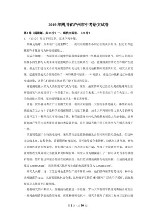 2019年四川省泸州市中考语文试卷（含解析版）.doc