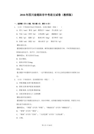 2016年四川省绵阳市中考语文试卷（教师版）  .doc