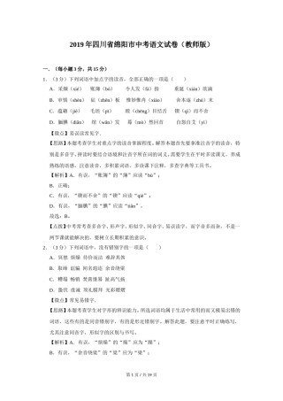 2019年四川省绵阳市中考语文试卷（教师版）  .doc
