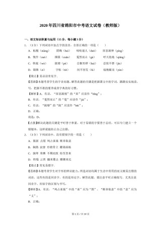 2020年四川省绵阳市中考语文试卷（教师版）  .doc