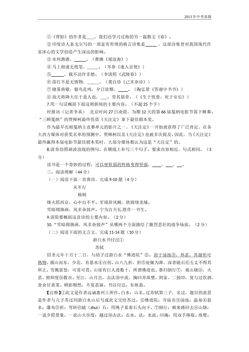2013年山东省临沂市语文中考试题 答案.doc_第2页