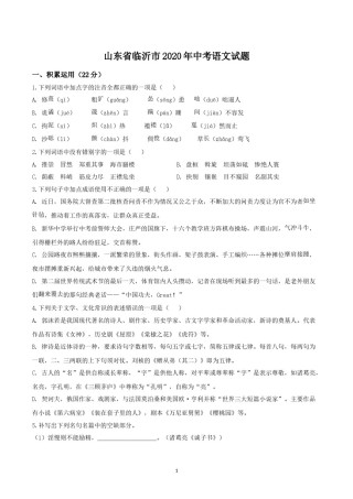 2020年山东省临沂市语文中考试题 答案.doc