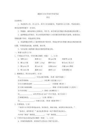 2018年威海市中考语文试卷及答案.doc