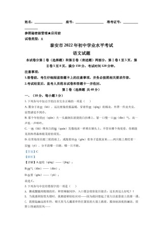 精品解析：2022年山东省泰安市中考语文真题（解析版）.docx
